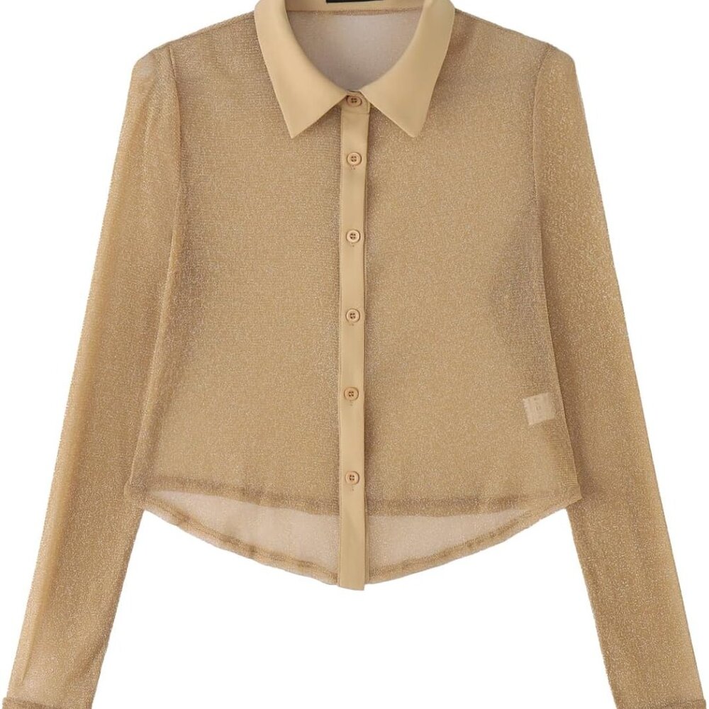 ZANZEA Sheer Button-Up Blouse